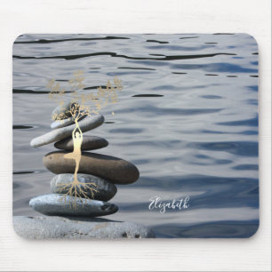 Therapist Zen Stones,Gold Tree Silhouette,Sea Mouse Pad