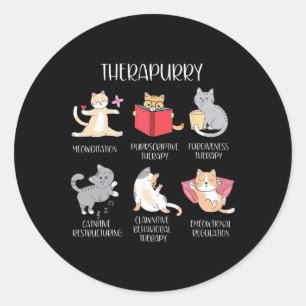 Therapurry Funny Cat Lover Therapy Cat Puns Mental Classic Round Sticker