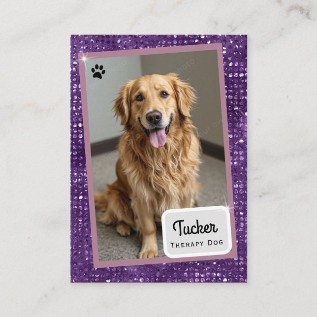 Therapy Dog Trading Card Purple Sparkle (Front)