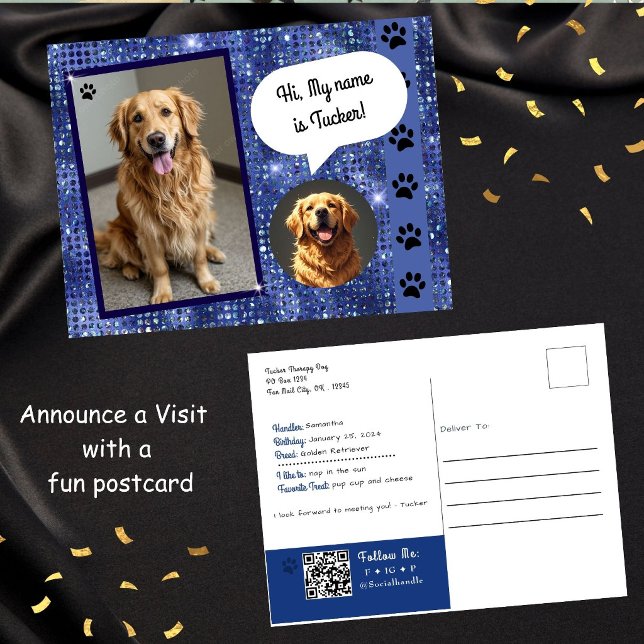 Therapy Dog Visit Blue Sparkle Postcard (Creator Uploaded)