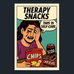Therapy Snacks – Pop Art Emotional Comfort Poster<br><div class="desc">Celebrate the messy beauty of self-care with this bold pop art wall print featuring a tearful figure surrounded by chips, chocolate, and soda. Styled in vintage comic book fashion with halftone shading, dramatic expression, and cheeky text, this portrait turns emotional eating into a badge of honour. Perfect for kitchens, dorm...</div>