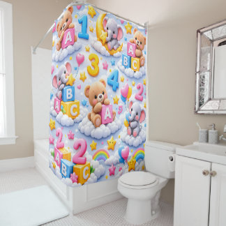 There an elephant ABC numbers shower curtain soft