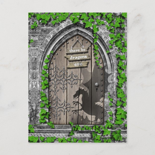 There be Dragons King Arthur Mediaeval Dragon Door Postcard (Front)
