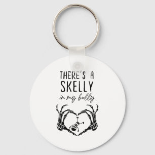 There Is A Skelly In My Belly Skeleton Halloween M Key Ring