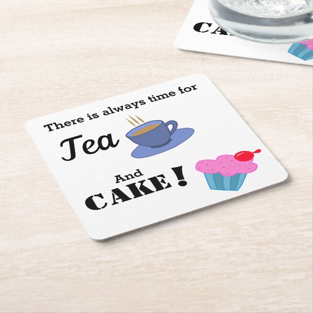 There is always time for tea and cake, cupcake square paper coaster (Angled)