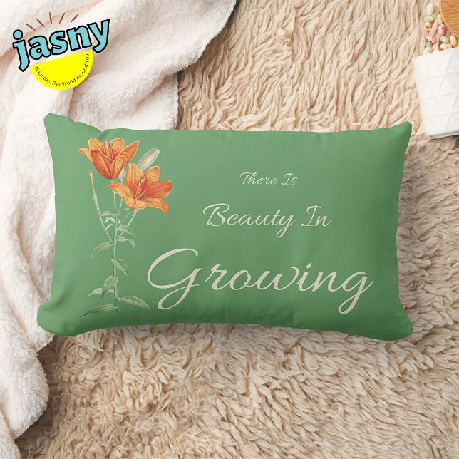 There is Beauty In Growing Floral Tiger Lillies Lumbar Cushion (Creator Uploaded)