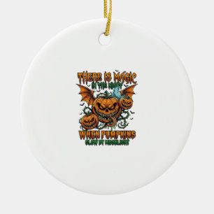 There Is Magic Halloween Monster Pumpkins Bat Wing Ceramic Tree Decoration