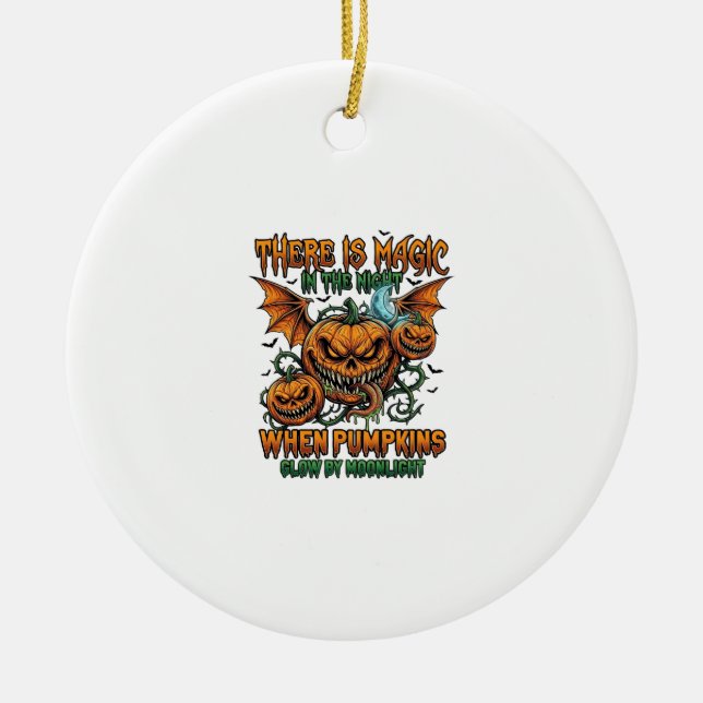 There Is Magic Halloween Monster Pumpkins Bat Wing Ceramic Tree Decoration (Front)