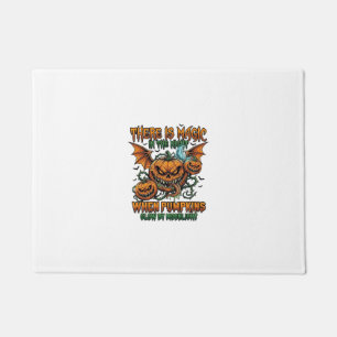 There Is Magic Halloween Monster Pumpkins Bat Wing Doormat
