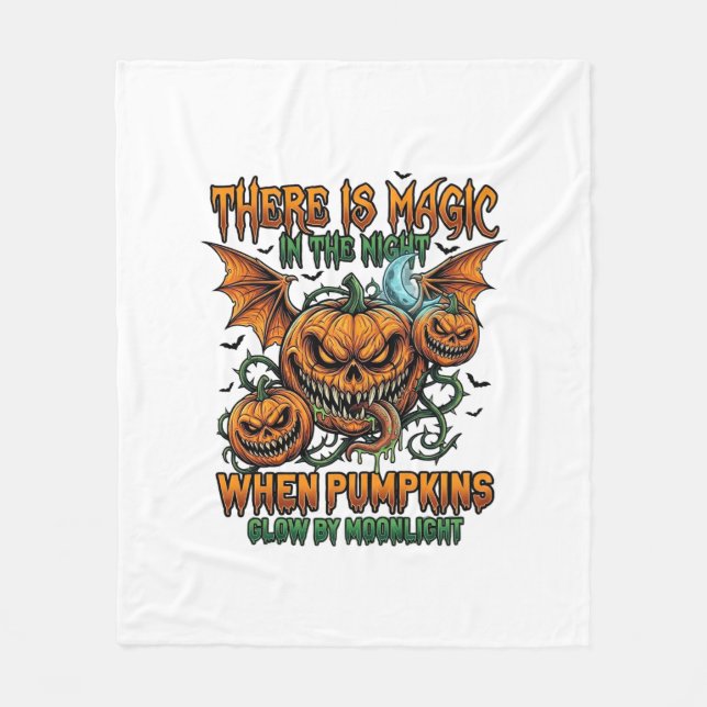 There Is Magic Halloween Monster Pumpkins Bat Wing Fleece Blanket (Front)