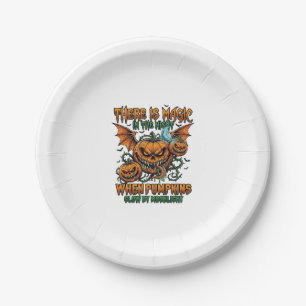 There Is Magic Halloween Monster Pumpkins Bat Wing Paper Plate