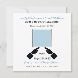 There or Square Save the Date, Blue Invitation
