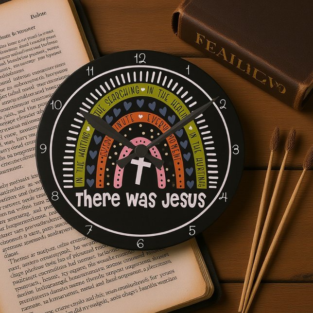 There Was Jesus Rainbow Graphic Round Clock (Creator Uploaded)