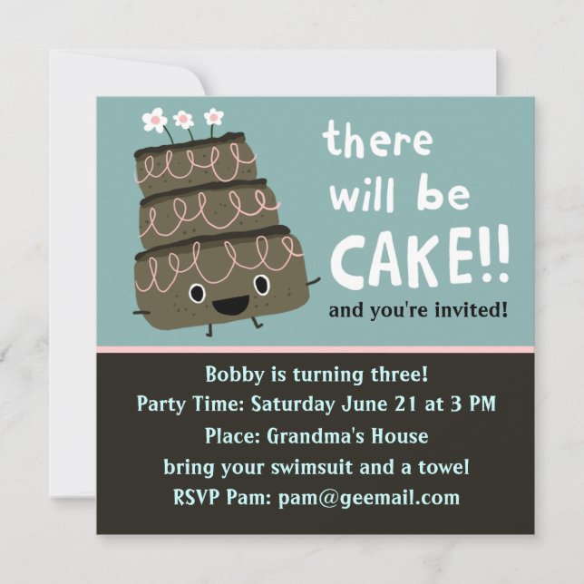 There Will Be Cake! Funny & Cute Party Invitation (Front)