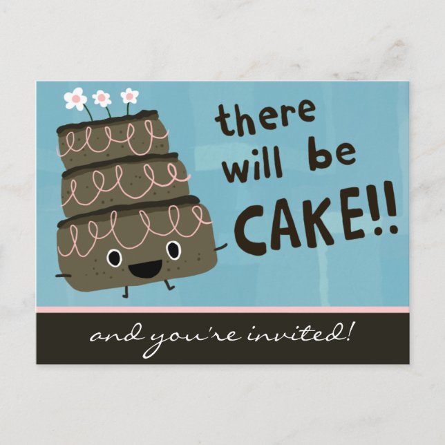 There Will Be Cake! Funny Party Invitation Postcard (Front)