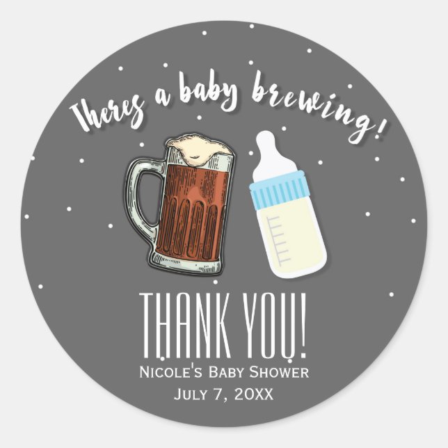 There's A Baby Brewing Beer Mugs Baby Shower Favou Classic Round Sticker (Front)