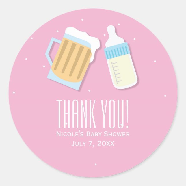 There's A Baby Brewing Beer Mugs Pink Shower Favou Classic Round Sticker (Front)