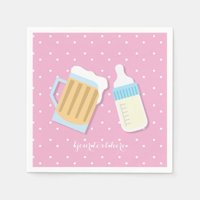 There's A Baby Brewing Beer Mugs Pink Shower Napkin (Front)