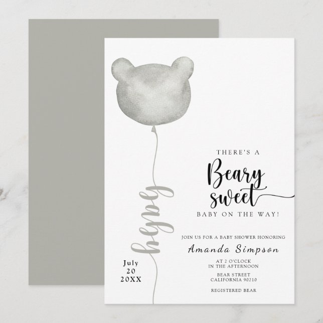 There's a Beary sweet Baby on the Way Baby shower  Invitation (Front/Back)