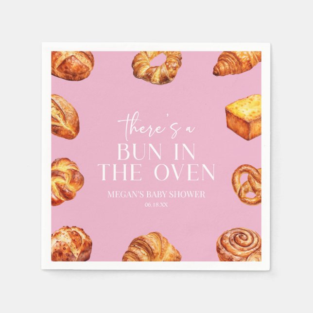 There's A Bun In The Oven Bread Baby Shower Napkin (Front)