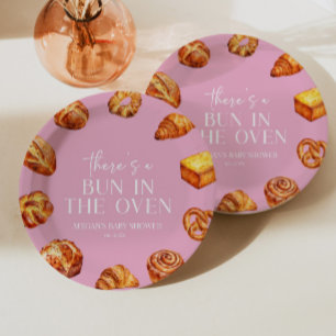 There's A Bun In The Oven Bread Baby Shower Paper Plate