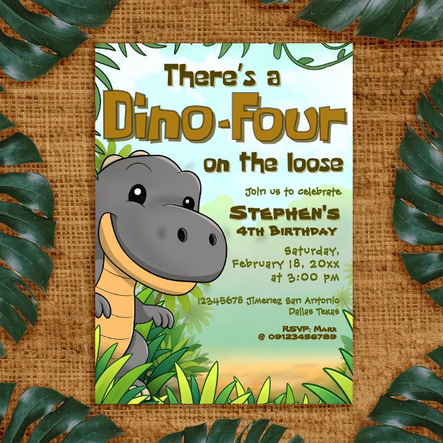There's a Dino Four on the Loose - 4rd Birthday Invitation (There's a Dino Four on the Loose - 4rd Birthday Invitation)