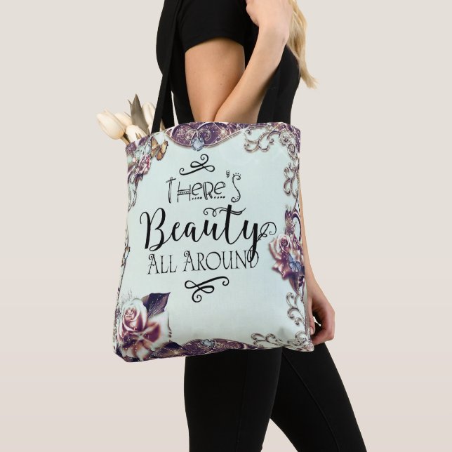 There's Beauty All Around Butterflies & Roses Tote Bag (Close Up)