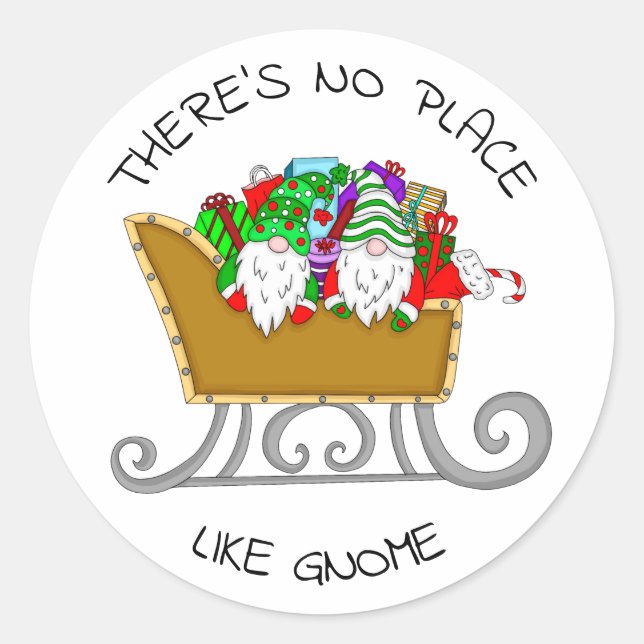 There's No Place like Gnome, Christmas Classic Round Sticker (Front)