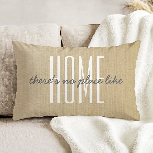"There's No Place Like Home" Beige Faux Linen Decorative Cushion (Creator Uploaded)