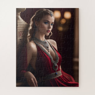 There's something about a beautiful woman wearing  jigsaw puzzle