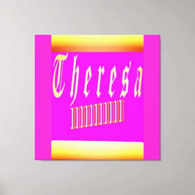 Theresa design shocking pink and gold poster metal canvas print (Front)