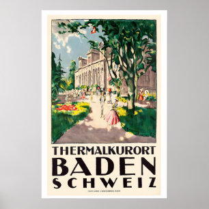 Thermal Spa Baden Switzerland Vintage Travel Poster