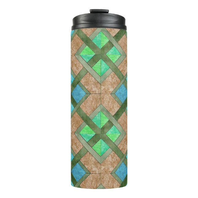 Thermal Tumbler - Interlaced Squares on Brown (Front)