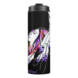 Thermal tumbler native woman feathers purple black