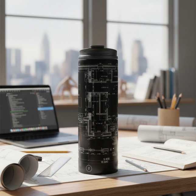Thermal Tumbler with Architectural Blueprint (Creator Uploaded)