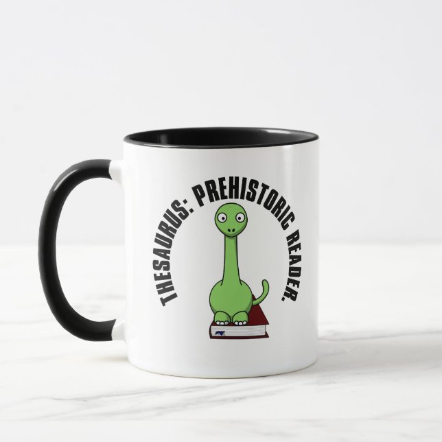 Thesaurus: A Dinosaur Who Was a Prehistoric Reader Mug (Left)