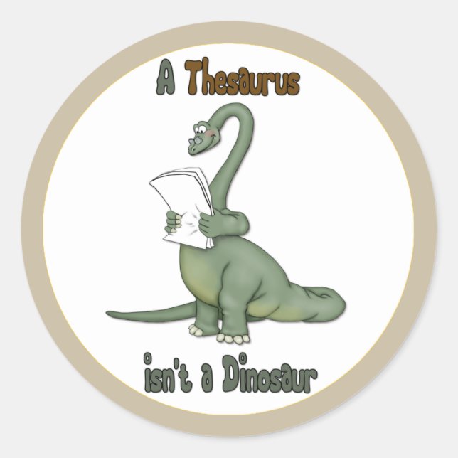 Thesaurus Dinosaur Classic Round Sticker (Front)