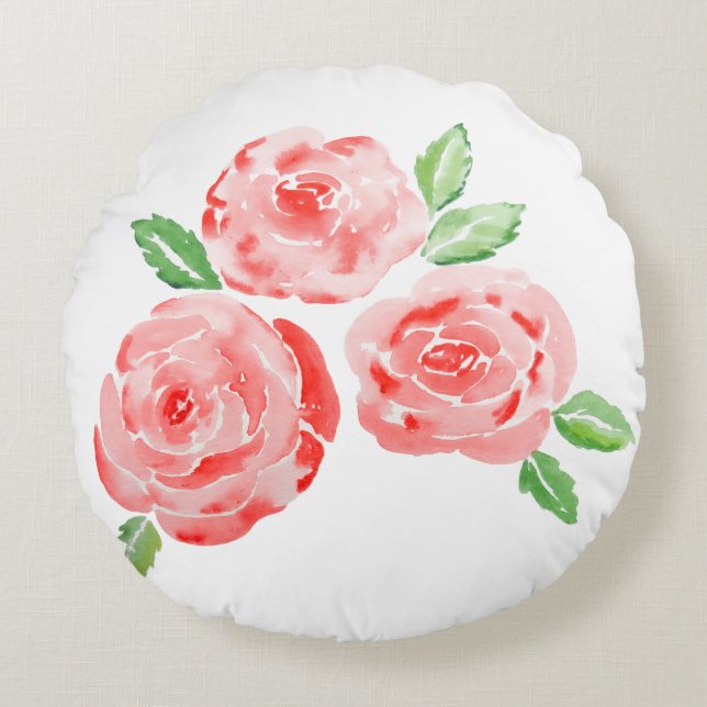 These are watercolor elegant roses round cushion (Front)