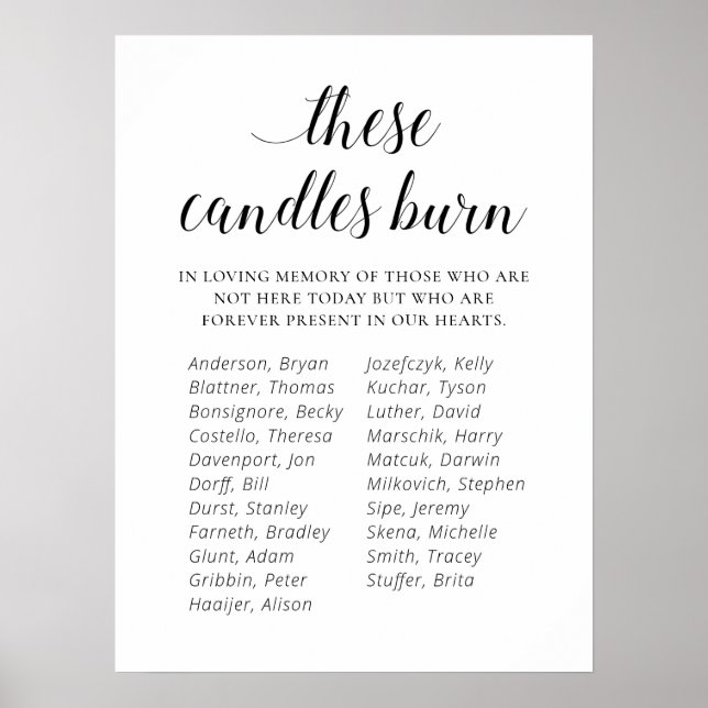 These Candles Burn School Class Reunion Memorial Poster (Front)