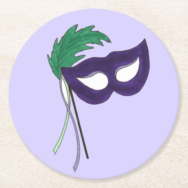 Thespian Drama Theatre Masquerade Mask Mardi Gras Round Paper Coaster (Front)