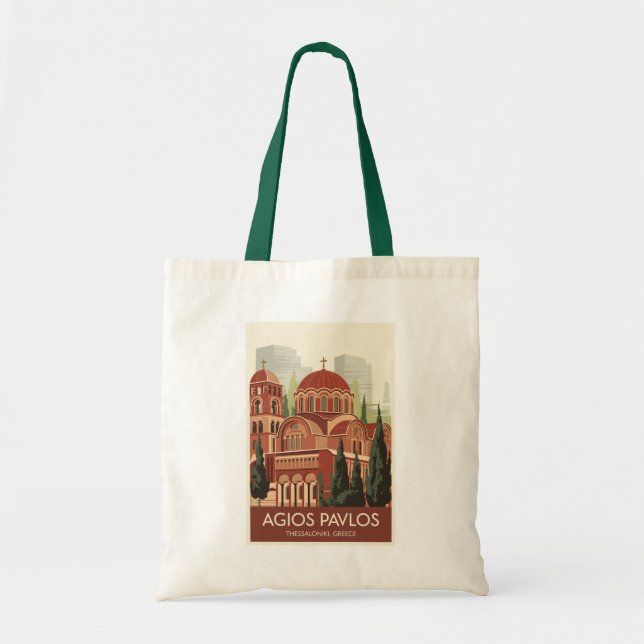Thessaloniki Agios Pavlos Travel Art Vintage Tote Bag (Front)