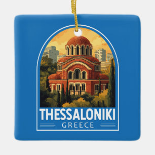 Thessaloniki Greece Agios Pavlos Travel Art Retro Ceramic Ornament