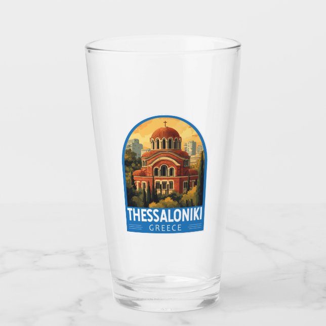 Thessaloniki Greece Agios Pavlos Travel Art Retro Glass (Front)
