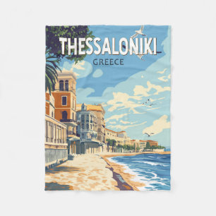 Thessaloniki Greece Travel Art Vintage Fleece Blanket