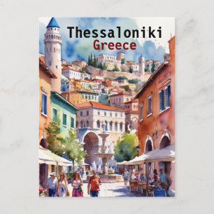 Thessaloniki Greece Travel watercolor paintings Postcard