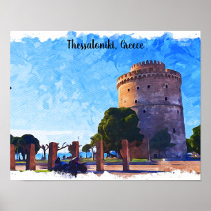 Thessaloniki Greece Watercolor Artwork Poster