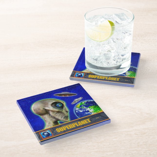 THEY ARE ALREADY HERE - SUPERPLANET design collect Glass Coaster (Angled)