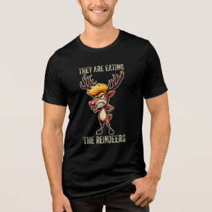 "They Are Eating the Reindeers" Funny Trump Xmas Tri-Blend Shirt