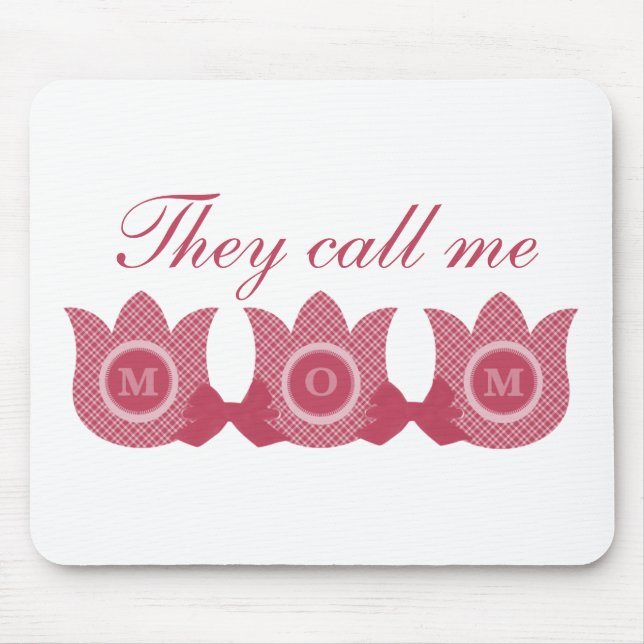 They Call Me Mum Plaid Tulips Mousepad (Pink) (Front)