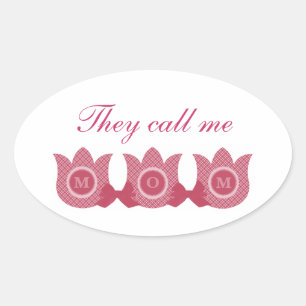They Call Me Mum Plaid Tulips Oval Stickers (Pink)